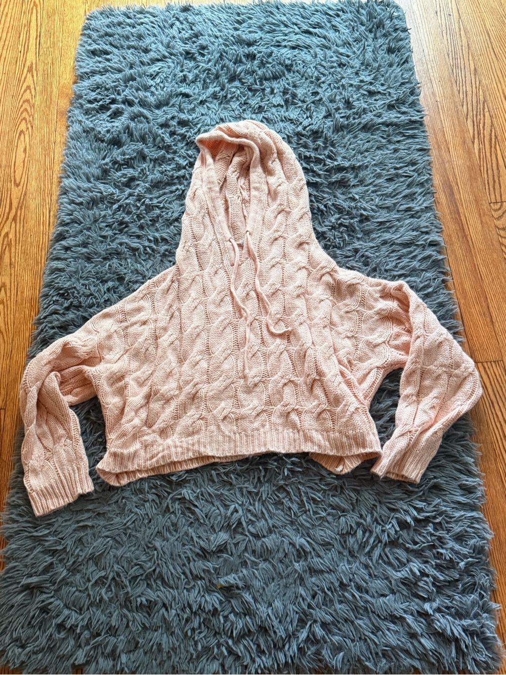 Fashion Nova Pink Cable Knit Hooded Sweater